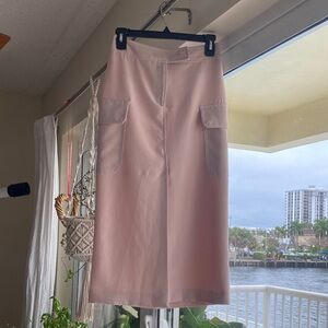Topshop Blush Pink Midi Skirt with Side Cargo Pockets